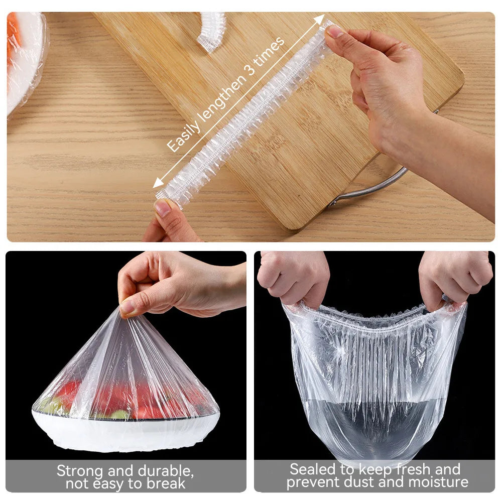 10/20/30/40/50/100 pcs Disposable Plastic Bag Food Cover Wrap Elastic Food Bags Lids For Fruit Bowls Cup Cap Storage Kitchen organizer Fresh Keeping Saver Bag