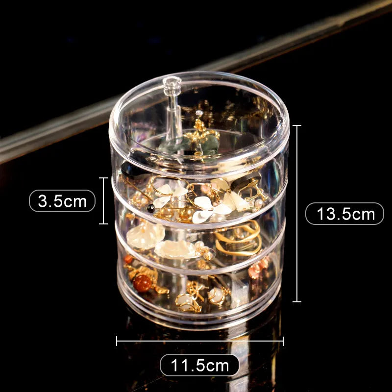 Acrylic Rotating Jewelry Organizer with Lid Transparent | Ear Rings & Necklace_Bracelets Holder | Rotating Makeup Organizer