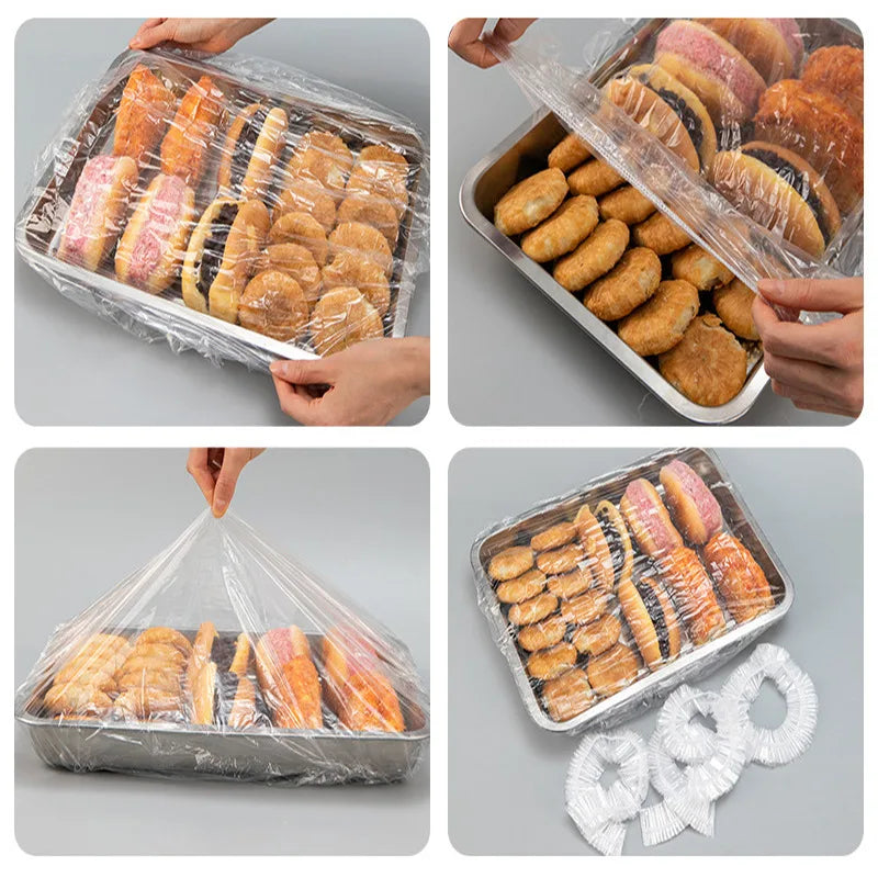 10/20/30/40/50/100 pcs Disposable Plastic Bag Food Cover Wrap Elastic Food Bags Lids For Fruit Bowls Cup Cap Storage Kitchen organizer Fresh Keeping Saver Bag