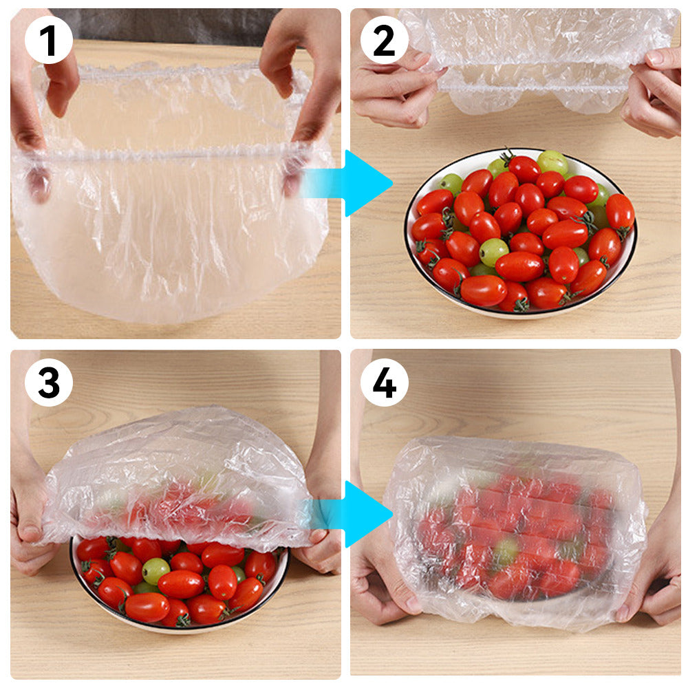 10/20/30/40/50/100 pcs Disposable Plastic Bag Food Cover Wrap Elastic Food Bags Lids For Fruit Bowls Cup Cap Storage Kitchen organizer Fresh Keeping Saver Bag